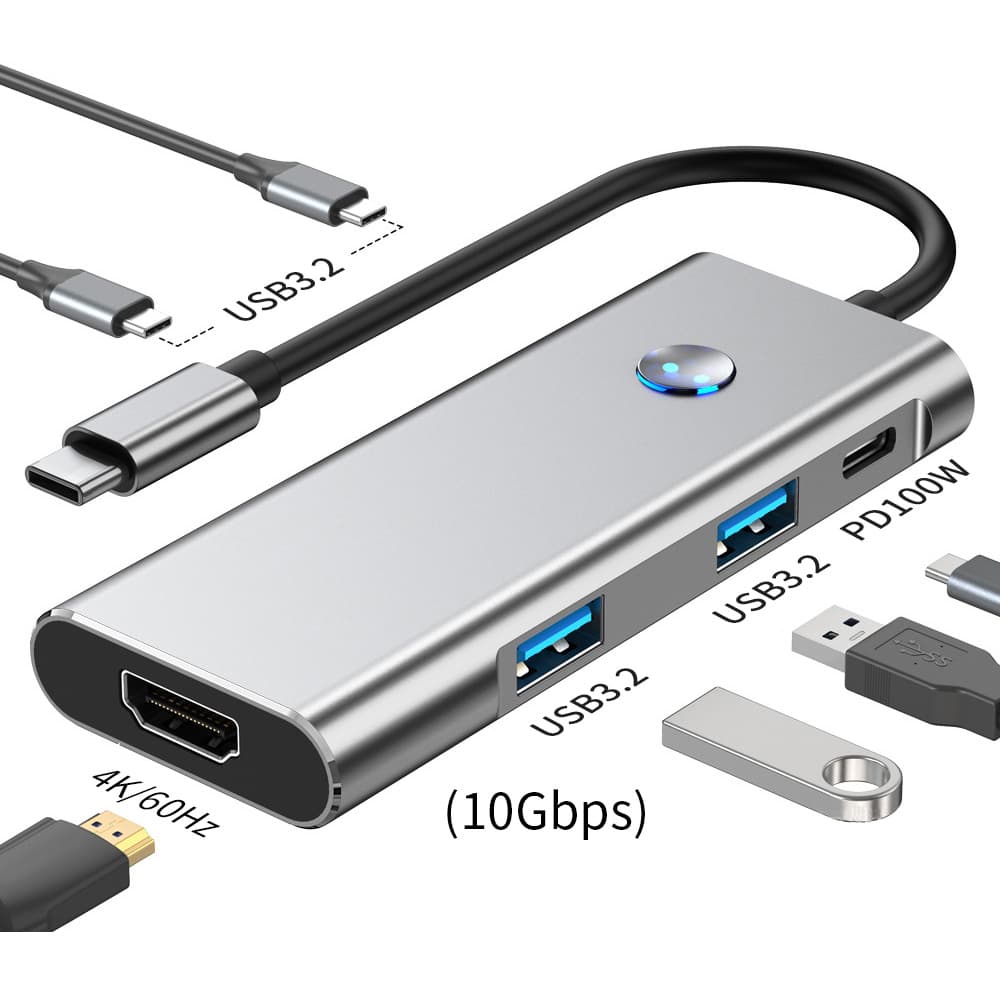 USB-C хаб 7-в-1 з HDMI 4K 60Hz та зарядкою 100W Stone ST-H55