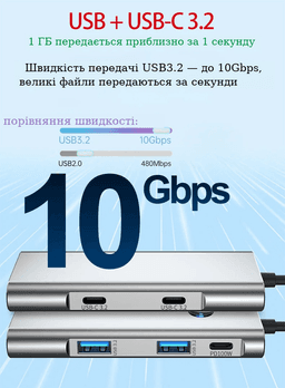 USB-C хаб 7-в-1 з HDMI 4K 60Hz та зарядкою 100W Stone ST-H55 — мініатюра 3