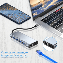 Хаб 11 в 1 SD/TF HDMI 4K30Hz USB2.0 USB 3.0 Type-C PD 100W Stone ST-H38 — мініатюра 4