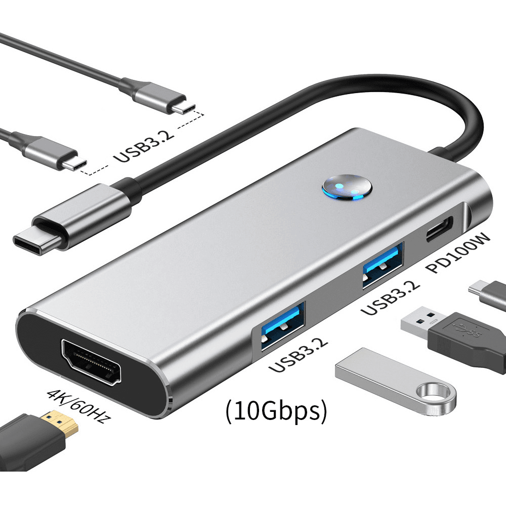USB-C хаб 7-в-1 з HDMI 4K 60Hz та зарядкою 100W Stone ST-H55