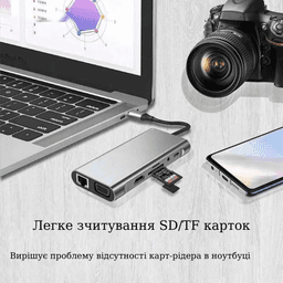Хаб 10 в 1 SD/TF HDMI 4K30Hz USB2.0 USB 3.0 Type-C PD 100W Stone ST-H36 — мініатюра 5
