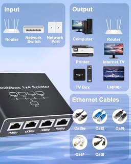 RJ45 Ethernet-розгалужувач 1 на 4 порти — Gigabit 1000 Мбіт/с Stone ST-RJSP-1x4 — мініатюра 4