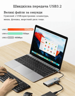 USB-C хаб 7-в-1 з HDMI 4K 60Hz та зарядкою 100W Stone ST-H55 — мініатюра 2