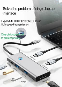 USB-C хаб 7-в-1 з HDMI 4K 60Hz та зарядкою 100W Stone ST-H55 — мініатюра 5