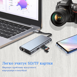 Хаб 11 в 1 SD/TF HDMI 4K30Hz USB2.0 USB 3.0 Type-C PD 100W Stone ST-H38 — мініатюра 2