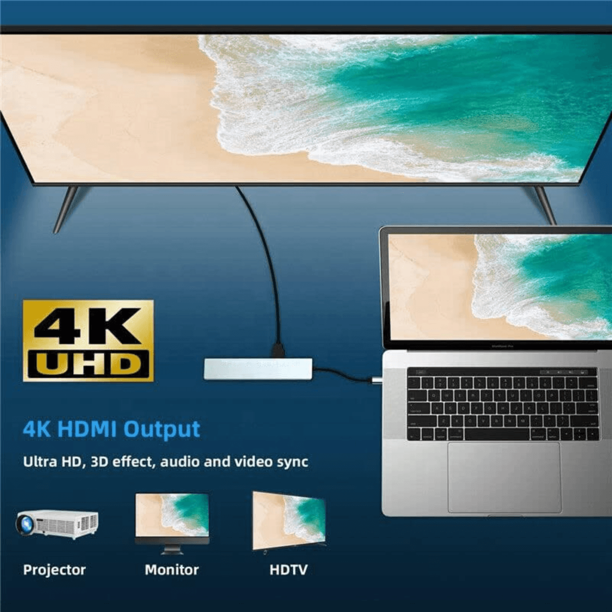 Хаб 8 в 1 SD/TF HDMI 4K30Hz USB2.0 USB 3.0 Type-C PD 100W Stone ST-H30
